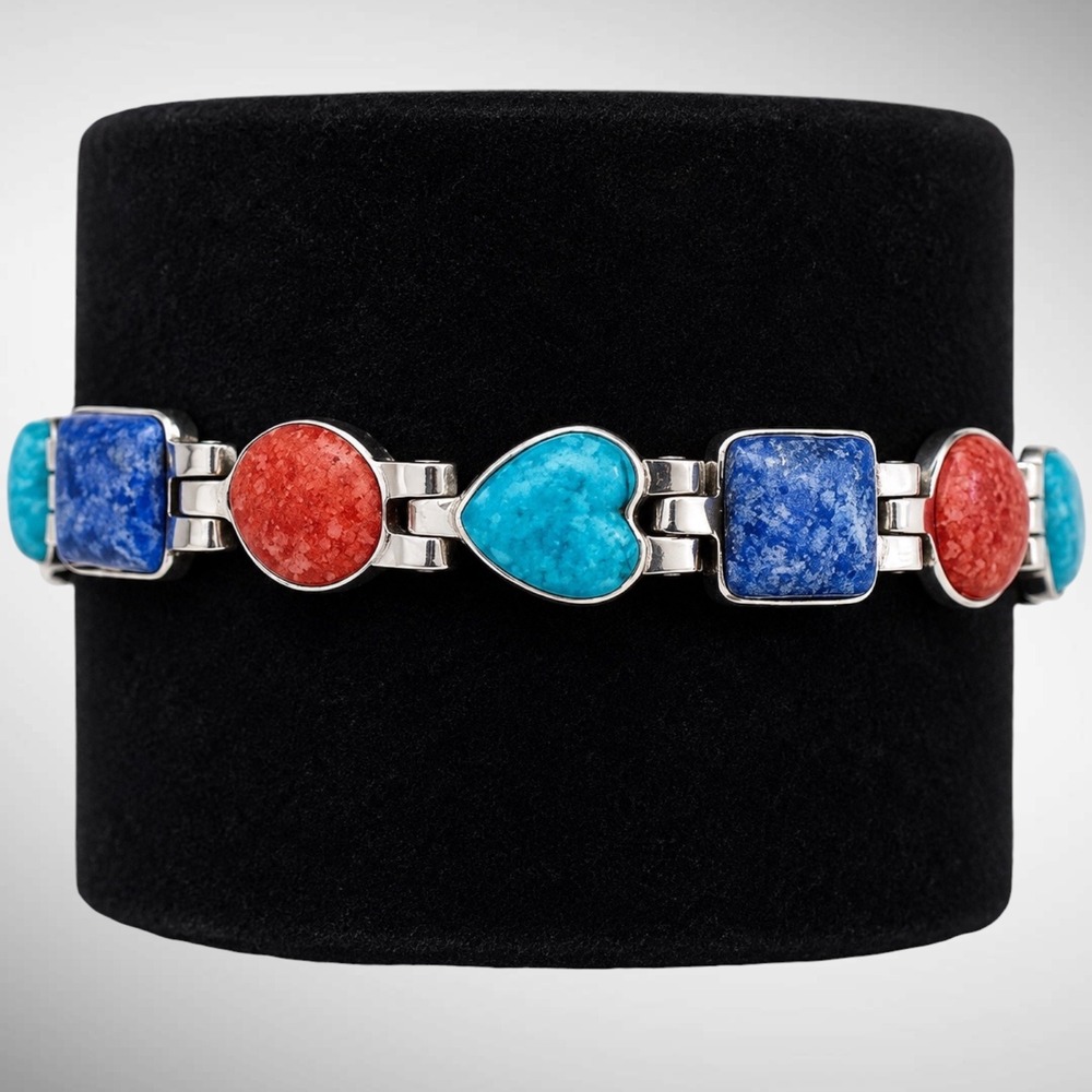 Carolyn Pollack Relios Sterling 925 Reversible Turquoise Coral Lapis Bracelet